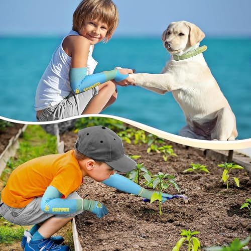 Schwer ANSI A6 Cut Resistant Arm Sleeves for Kids,Anti-friction, Anti-scratch,Kids Arm Compression Sleeves for Gardening, Outdoor activities, Sports,DIY (1 Pair, Blue)