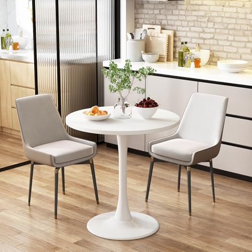Kasinali Round Dining Table 24" Circle Tulip Table with Wood Thickened Tabletop & Sturdy Metal Pedestal Mid Century Modern Leisure Bistro Kitchen Tables 2 People Small Places Living Room Cafe,White by Kasinali - Used condition - Image 6