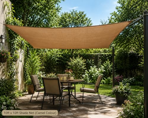 Image of Multipurpose Shade Net /Green Net - 90% Sunblock (10 ft x 6 ft) | UV Stabilized & Heavy Duty | Ideal for Terrace, Lawn, Balcony & Greenhouse - Beige Color (1, Beige, 10ft x 6ft)