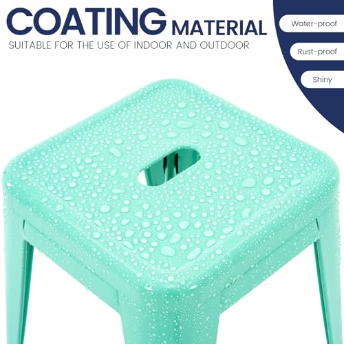 Image of Brage Living 18 Inch Industrial Metal Stools Set of 4, Stackable Classroom Stools, Backless Metal Dining Chairs for Indoor Outdoor, Kitchen Short (Mint Green)