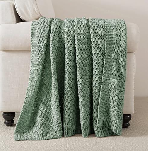 WDCOZY Chunky Cable Knit Throw Blanket Super Soft Warm Knitted Throw Blanket for Couch, Sofa, Chair, Bed Lightweight Breathable Cozy Comfortable Home Decorative Sage Green 50x60 Inches - image 1