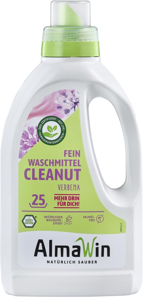 AlmaWin® Feinwaschmittel Cleanut [6x 750ml - 150 Ladungen] mit Waschnuss-Extrakt - Waschmittel mit Verbena-Duft für Feines & Buntes [20-60°C] - Flüssiges Waschmittel Natur - Öko, VEGAN & Palmölfrei