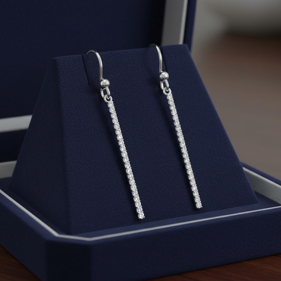 DISENO 10K White Gold Linear Drop Diamond Earrings – 0.33 Ct (F-G, SI1-SI2) – Elegant Fine Jewelry for Women – Perfect Gift for Birthdays, Weddings, Anniversary, Valentine's Day