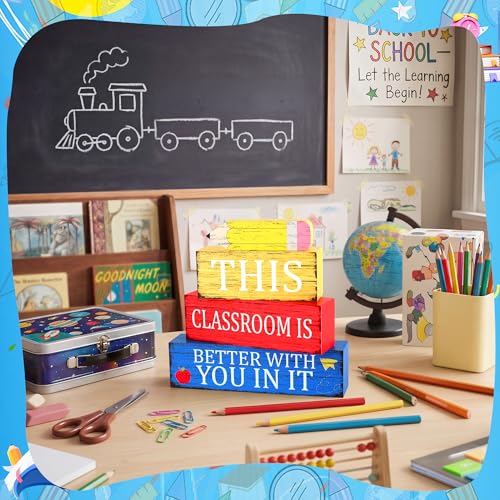 Image of 4 Pcs Teacher Appreciation Wooden Tiered Tray Decor