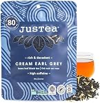 JusTea CREAM EARL GREY | Loose Leaf Black Tea | Recyclable Refill Pouch | 40+ Cups (90g) | High Caffeine | Award-Winning | Fair Trade | Non-GMO