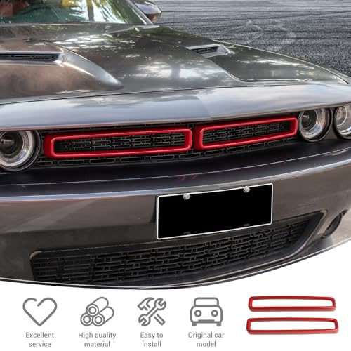Image of for Challenger Front Grill Mesh Grille Inserts Trim Cover Red Compatible with Dodge Challenger 2015-2023 Red Exterior Accessories 2pcs