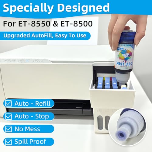 Image of DTF Ink 5Color Kit 600ml Heat Transfer Ink Refill ET-8550 I3200 | Auto-Fill Ink Kit for L1800,ET-2850,R1390,XP600,XP-15000,DX5,DX7,TX800,L800,1430,P400 for All DTF Printers&Film(2Wh,CMYK)