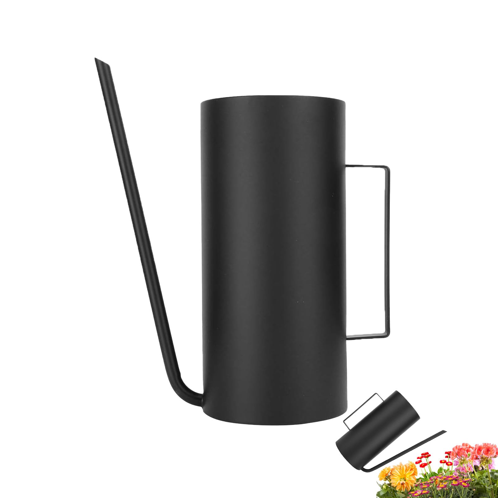 Annaffiatoio in Acciaio Inox,1.5 L Annaffiatoio Piccolo Moderno per Piante da Interno con Beccuccio Lungo Lnnaffiatore Giardino,per Casa,Bonsai(Nero)