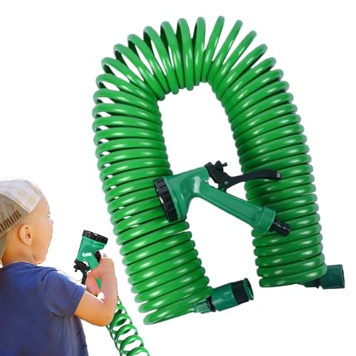 Manguera de jardín extensible – Tubo de agua en espiral, boquilla de pulverización ligera, pulverizador ergonómico | modos de riego, versátil, diseño flexible, limpieza de patio, lavado de