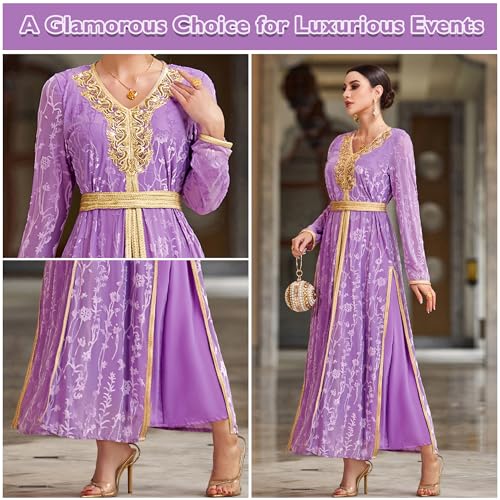 Image of Women 1PC Abaya Dress, Long Sleeve Open Abaya with Embroidery and Gold Belt, Abayas for Women Ideal for Special Occasions
