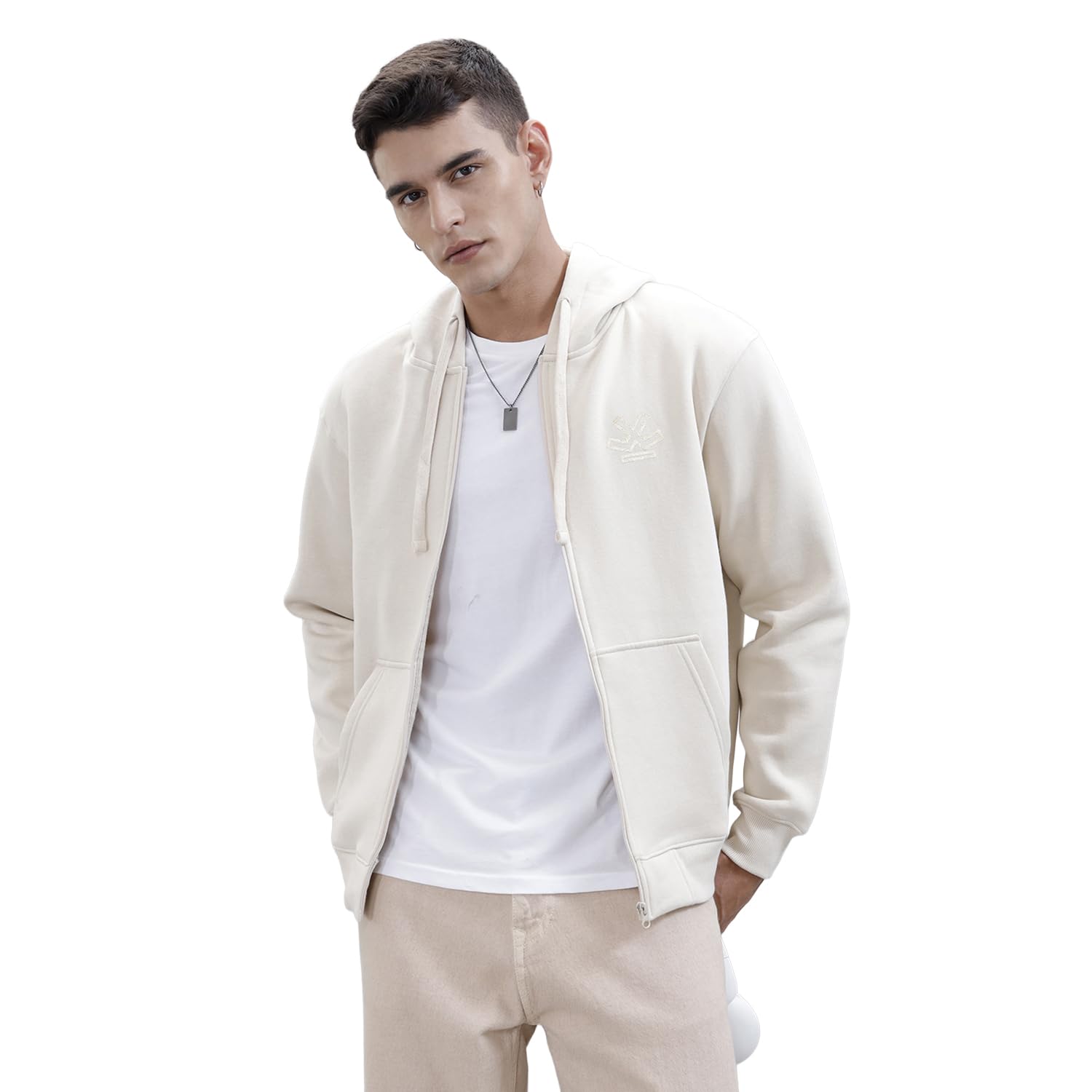 WROGN Men's Solid Zip-Up Hoodie Sweatshirt | Tapioca Off-White Hoodie in white