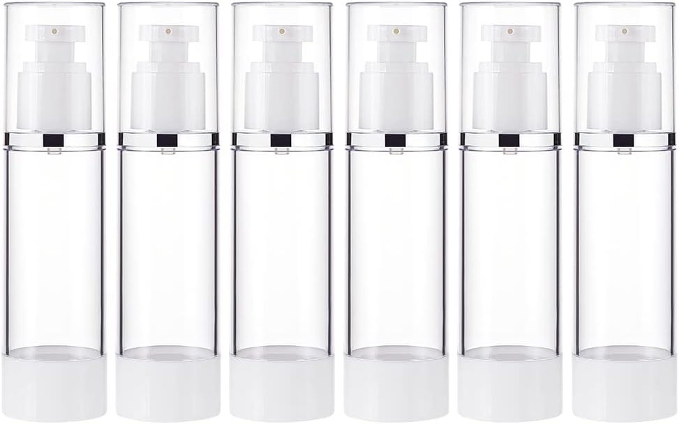 BENECREAT 6 Pack 2.7oz/80ml Airless Pump Bottles Vacuum Cosmetic Travel Container Refillable Cosmetic Bottles for Lotion Shampoo, Essential Oil, Other Beauty Product