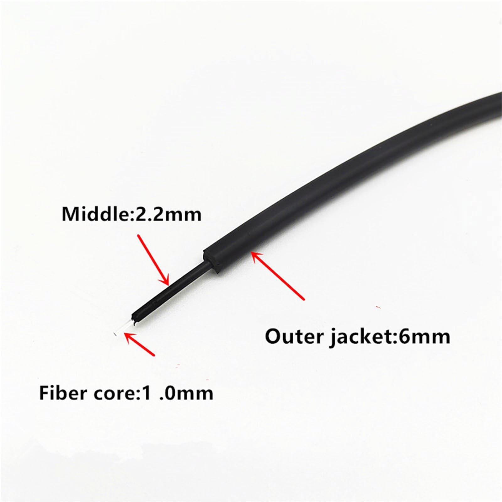2 Meter POF-Kunststoff-Lichtleiter PMMA, Kern 1,0 mm, Außenmantel 6 mm Big Core Fiber Simplex Duplex