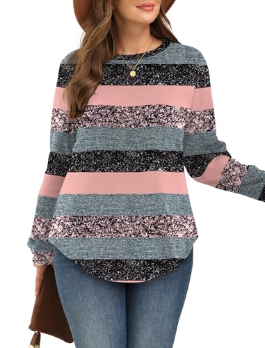Image of WIHOLL Sweatshirt for Women Crewneck Long Sleeve Shirts Curved Hem Lightweight Sweaters Fall Clothes 2025