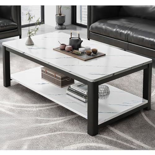 Lapakeyローテーブル、リビングテ、収納付き、2層デザイン 、大理石調 、大きめ センターテ コーヒーテ、下部収納棚付きコーヒーテ、リビングルームのコーヒーテ、小さなアパートのダイニングテ、高い安定性、多機能ソファサイドテ、会議受付テ (白いテクスチャ