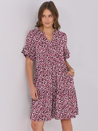 Image of ANRABESS Women's Summer Casual Dress, V-Neck Ruffle Sleeve Tiered Mini Dress, Soft Comfy Fabric with Pockets for All-Day Wear