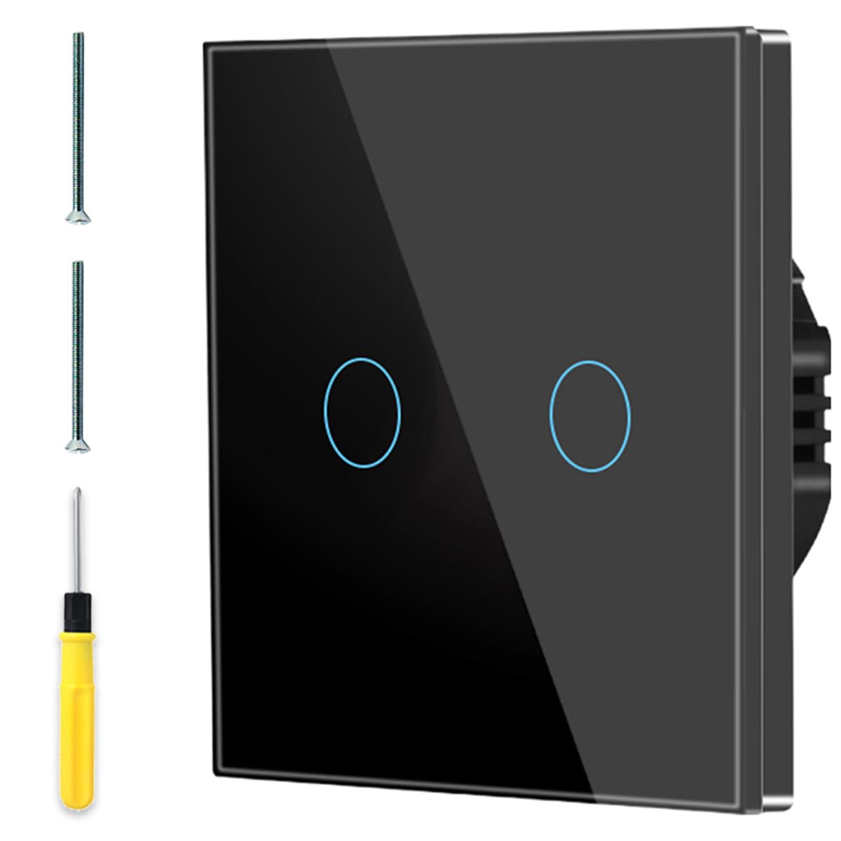 Interruptor táctil de 2 vías Interruptores de pared negros con panel de vidrio con luz indicadora fluorescente 1 vía No se requiere cable neutro, CA 240 V 500 W