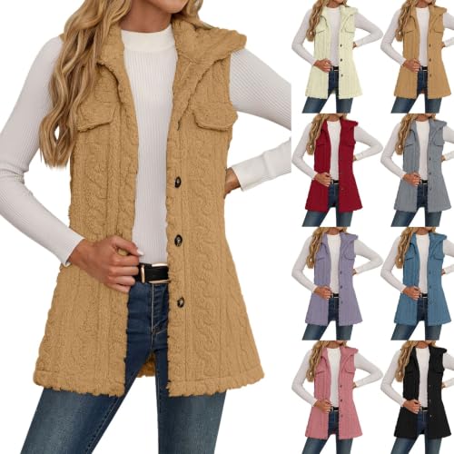 Womens Fuzzy Vest Hooded Sleeveless Sherpa Jacket Button Down Fleece Coat - image 1