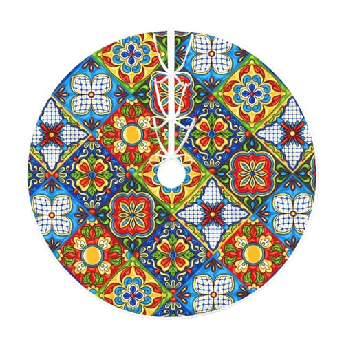 Base decorativa per albero di Natale in iuta, 91,4 cm, stampa con piastrelle in ceramica messicana