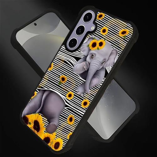 FKBRCL4U for Samsung Galaxy S24 S25 Case, Cute Little Elephant Sunflower White Line Art Pattern Graphic Design Girl Boy Soft Silicone Hard Acrylic Shock Protection for Samsung Galaxy S24 S25 - image 2