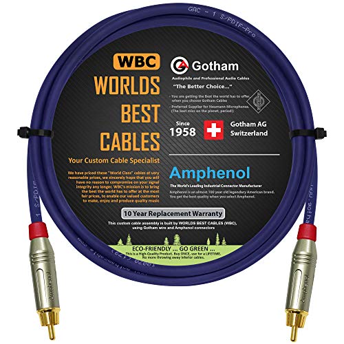 Worlds Best Cables 6 Foot Spdif Cable – Gotham Gac-1 S/Pdif-Pro (Ultrablue) High-End Silver Plated Lcofc Digital Audio Interconnect Cable & Amphenol Acpr-Srd Gold Rca Plugs - Custom Made #TOP6
