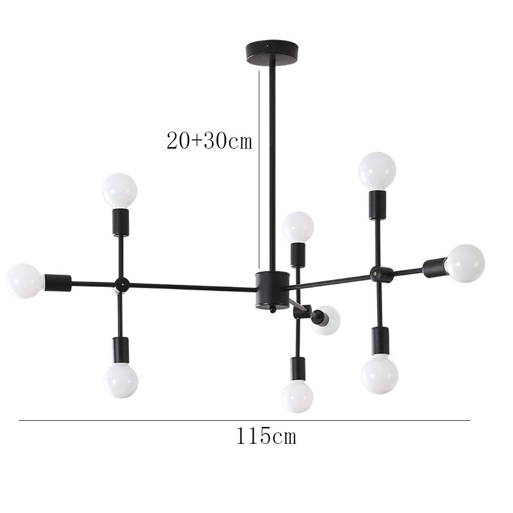 Vintage 9-lumières Industrielle Spoutnik Lustre Moderne Noir Métal Chromé Pendant Light pour Salon Vintage Ferme Luminaire-Noir 9 têtes