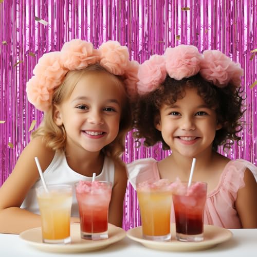 Image of DECOCKRAT 2 Pack Foil Fringe Backdrop - Hot Pink Shiny Tinsel Curtains for Party Decoration /Photo Booth Props - 3.3x6.6 FT Metallic Foil Backdrop for Birthday, Wedding, Graduation, Christmas.