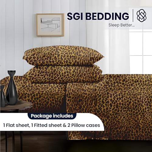 Image of SGI bedding 600 Thread Count 100% Egyptian Cotton California King Sheet Set Leopard Print - Luxury 4-Piece Soft Bed Sheets, Hotel-Quality Bedding, 16 inch Deep Fitted, Cooling, Durable & Non-Pilling