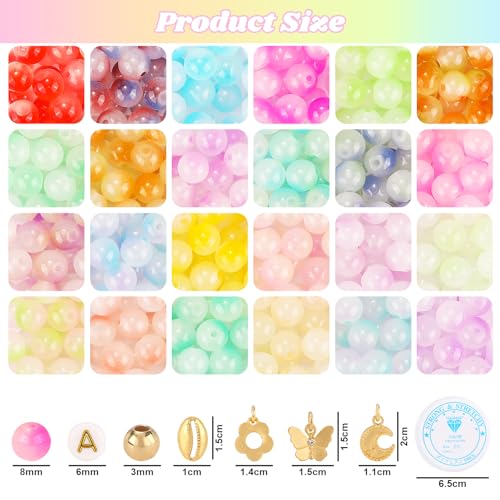 Image of 760PCS 8mm Glass Beads for Jewelry Making 24 Color Crystal Beads Bracelet Making Kit Gradient Round Bead for DIY Earrings Necklaces Rings with Letter Bead for Bracelets&Charms Accessories