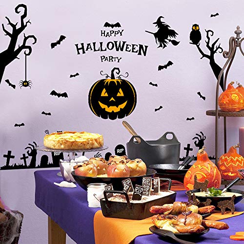 Ajcoflt Adesivos de parede DIY Halloween Morcegos de bruxa Lanterna de abóbora Decalques de parede d
