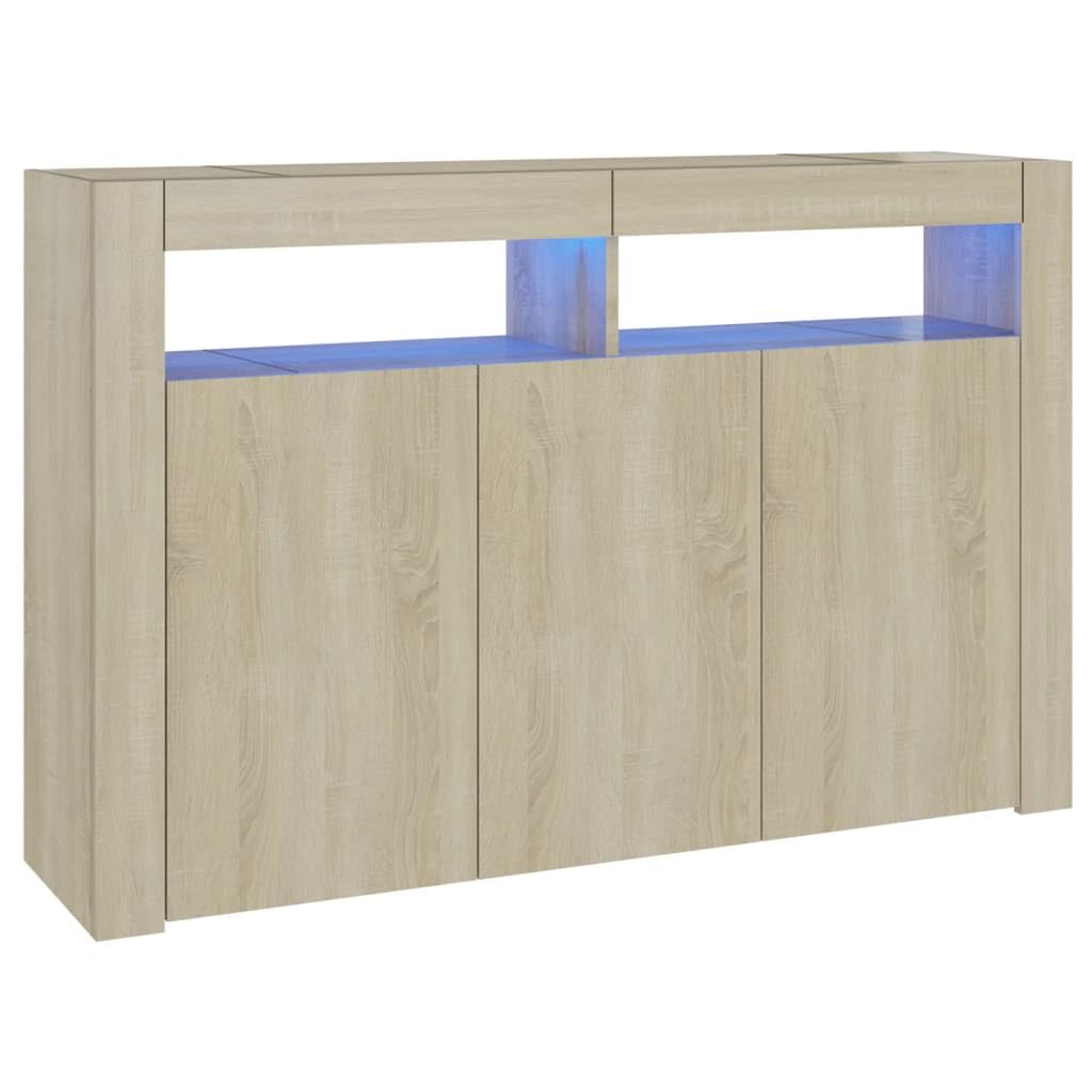 vidaXL Aparador con Luces LED Entrada Acento Pasillo Vestíbulo Recibidor Auxiliar Decoración Hogar Escritorio Mueble Color Roble Sonoma 115,5x30x75 cm