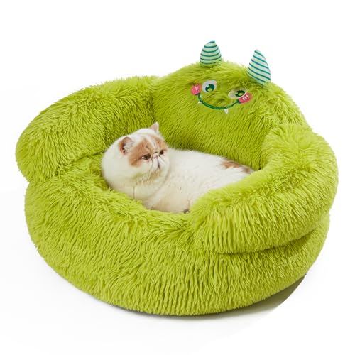 Jiupety Hundebett Katzenbett Flauschig, Donut Hundebettn Mittelgroße Hunde, Orthopädisches Hundekissen Hundekorb, Größe M (61 x 61 x 36 cm), Niedliches Hundekörbchen, Cartoon Dog Bed, grün