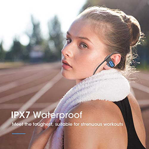 Mpow Flame Bluetooth Headphones V5.0 IPX7 Waterproof Wireless headphones,Bass+ HD Stereo Wireless Sport Earbuds, 7-9Hrs Playtime, cVc6.0 Noise Cancelling Mic for Home Workout,Running,Gym Blue Grey