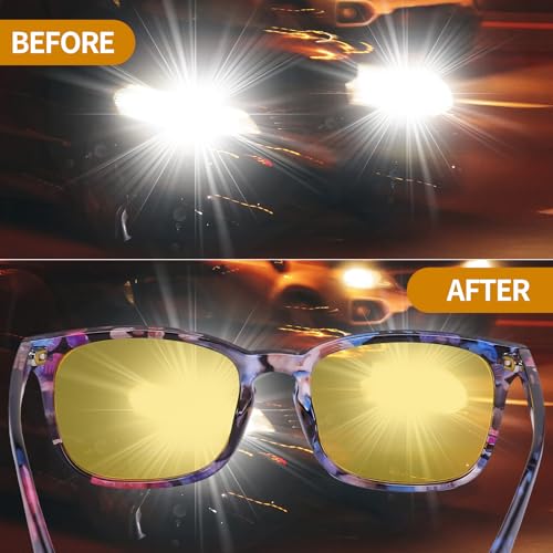 Image of JATEBI 3 Pcs Driving Glasses Women for Night Vision Square Anti Glare Glasses UV400 Protection Yellow Polarized Eyewear