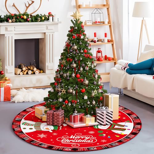 48 Inch Merry Christmas Tree Skirt - Large Red Xmas Tree Skirts Mat Decoration, Cute Winter Snowman Round Skirt for Indoor Outdoor Home Christmas Tree Decorations Holiday Party Decor - image 6
