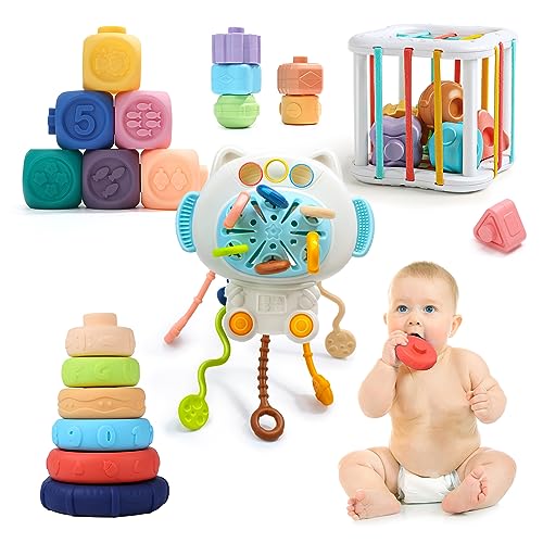 Image of CUTE STONE Baby Toys for 6 12 18 Months, Soft Teething Toys Stacking Blocks Sensory Montessori Toy for Infants Toddlers