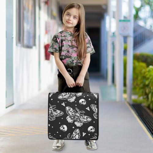 Image of Custom 3 Ring Zipper Binder Skull Moon Moth Black Skeleton Personalized Name 1.5 inch Binders Large Capacity Multi Pockets for School Office Supplies