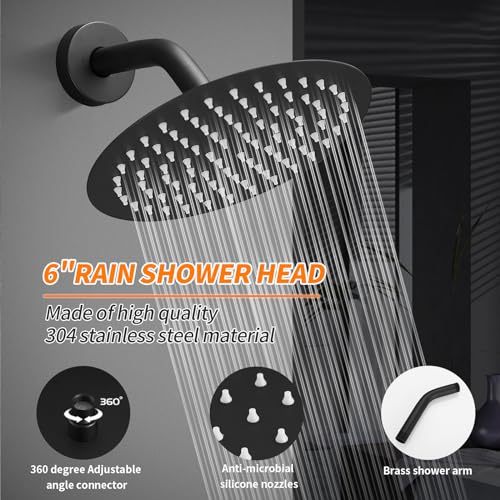 Apromoom Tub Shower Faucet Set Valve Included With 6-Inch Rain Shower Head And Tub Spout Single-Handle Tub And Shower Trim Kit Matte Black thumb #3