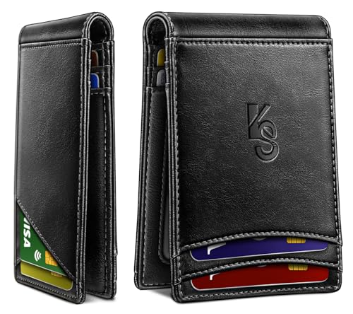 KEMISANT Men Wallet, Leather Wallet Slim Front Pocket Card Holder Money Clip 11Cards-Magnetic Closure