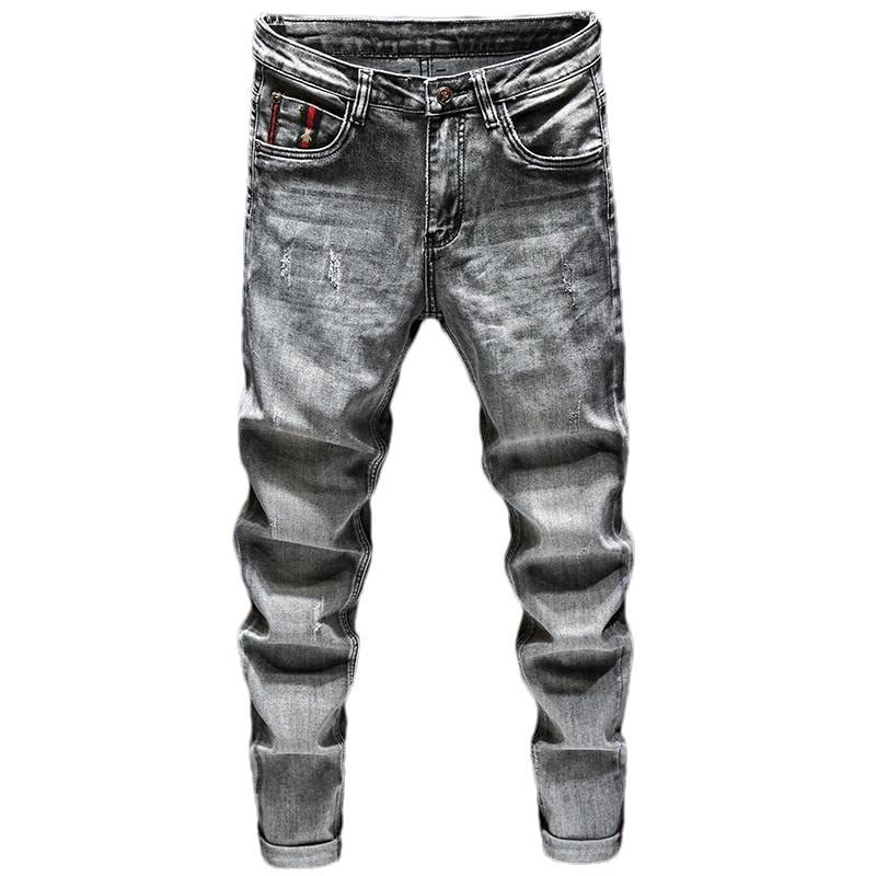 Mens Jeans Retro Elastic Slim Fit Ripped Jeans Men Trousers Vintage Designer Casual Denim Pants