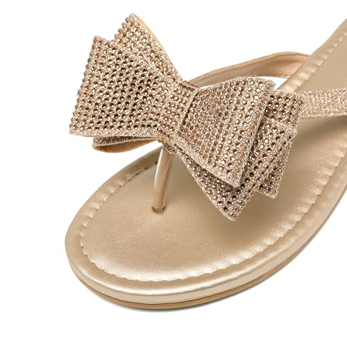 Womens Flat Bow Sparkly Flip Flop Sandals,Ladies Rhinestones Comfortable Thong Slide Dressy Casual Cute Trendy Vacation Beach Slip on Glitter Slippers Shoe4