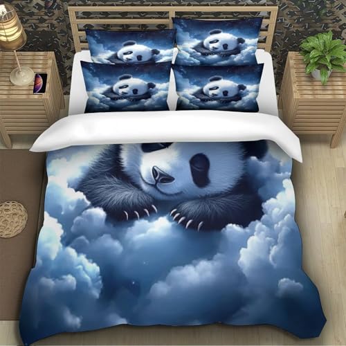 Drap de couette panda mignon qui dort 3D drap hypoallergénique 2 taies - 5