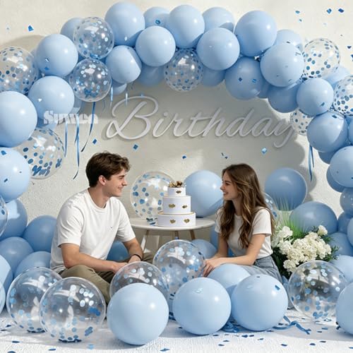 Image of SUWEN 47PCS Light Pastel Blue and Confetti Latex Balloons Set