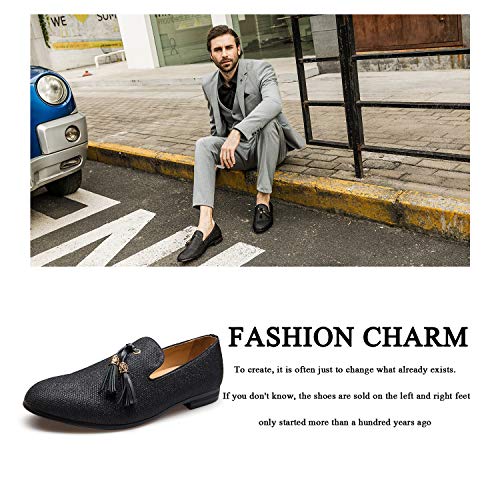 Men's Vintage Velvet Embroidery Noble Loafer Shoes Slip-On Loafer Smoking Slipper Tassel Loafer, Black/06, 10 Us #TOP5
