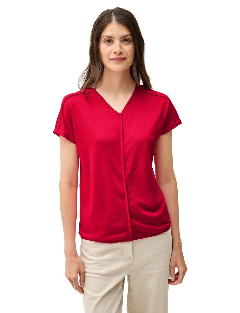 Cecil Women's B323070 T-Shirt with Decorative Stitching, Glazed Apple Red, M