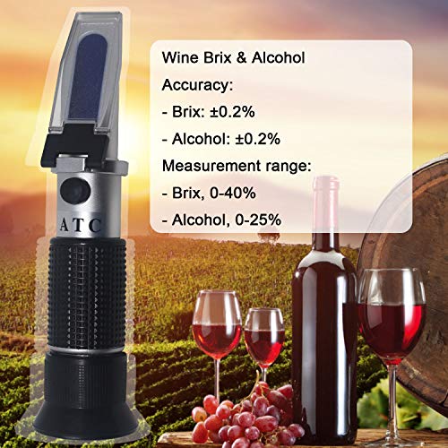 KETOTEK Wine Brix and Alcohol Refractometer, ATC Wine Brewing Refractometer with 0-40% Brix and 0-25% Alcohol Measurement Range for Wine Making, High Accuracy ±0.2% Brix and Alcohol Refractometer.… - Thumbnail 3