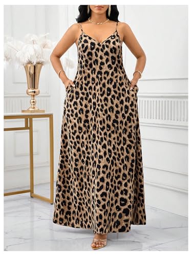 SOLY HUX Women's Leopard Maxi Dress Cheetah Print V Neck Spaghetti Strap Summer Flowy Long Cami Dresses Sundress4