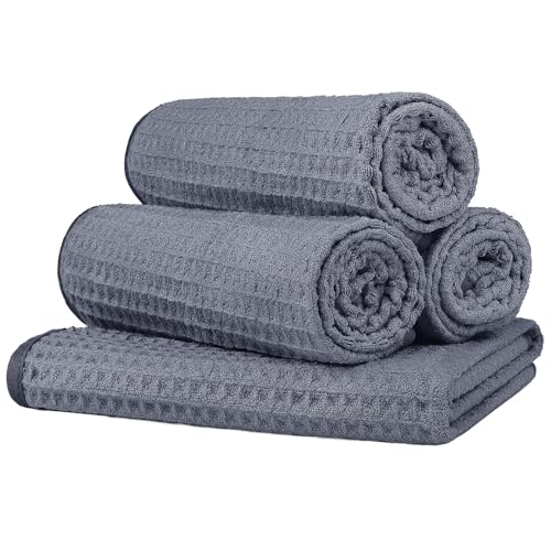 HOMEXCEL 4 Pack Microfiber Gym Towels Grey Fitness Towels Ultra