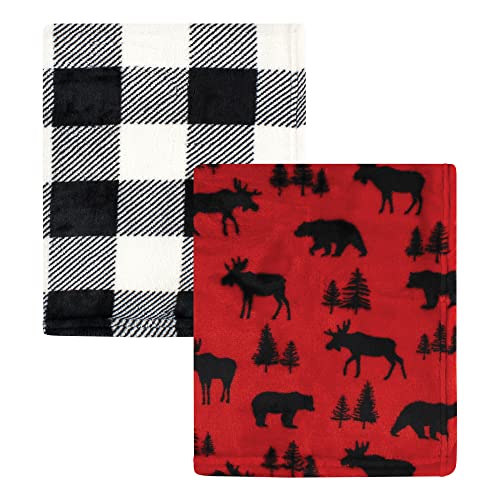 Image of Hudson Baby Unisex Baby Silky Plush and Coral Fleece Blanket, Red Moose Bear, 30x36 inches