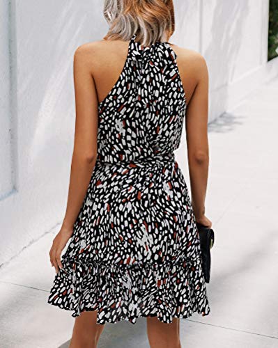 Image of BTFBM Women Halter Neck Summer Dresses 2025 Spring Casual Sleeveless Floral Polka Dot Ruffle Mini Boho Beach Sun Dress